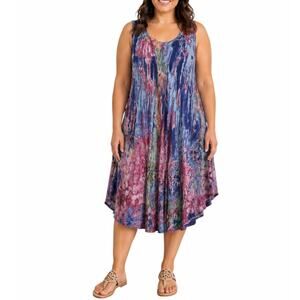 India Boutique Women’s Size 2X Boho Swing Midi Dress Multicolor Floral Rayon